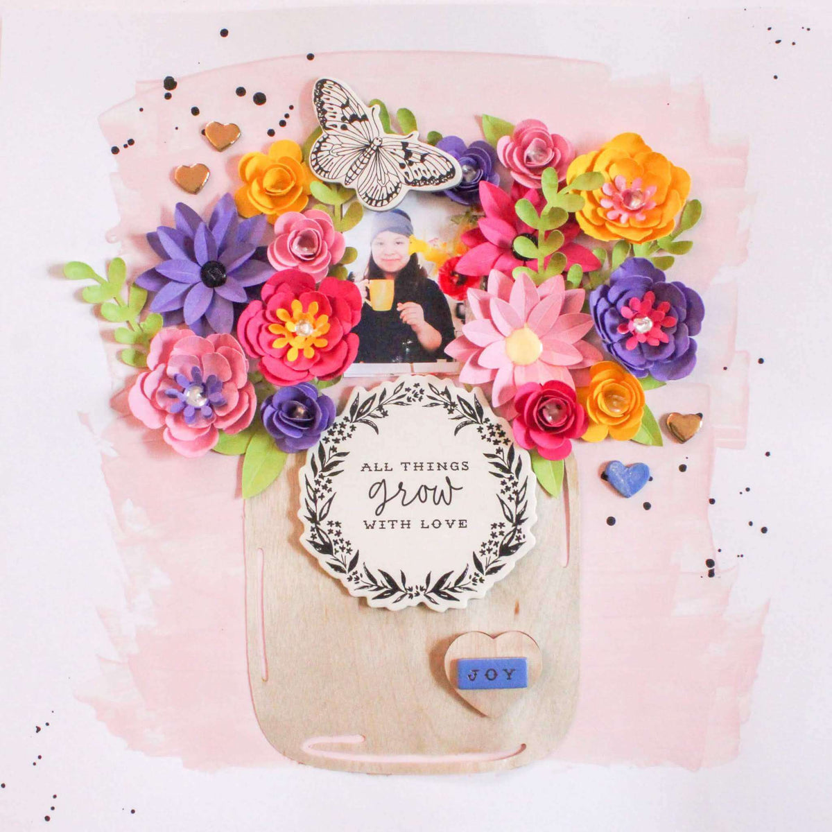 White Birch Wood Veneer FLoral Vase Scrapbook Page