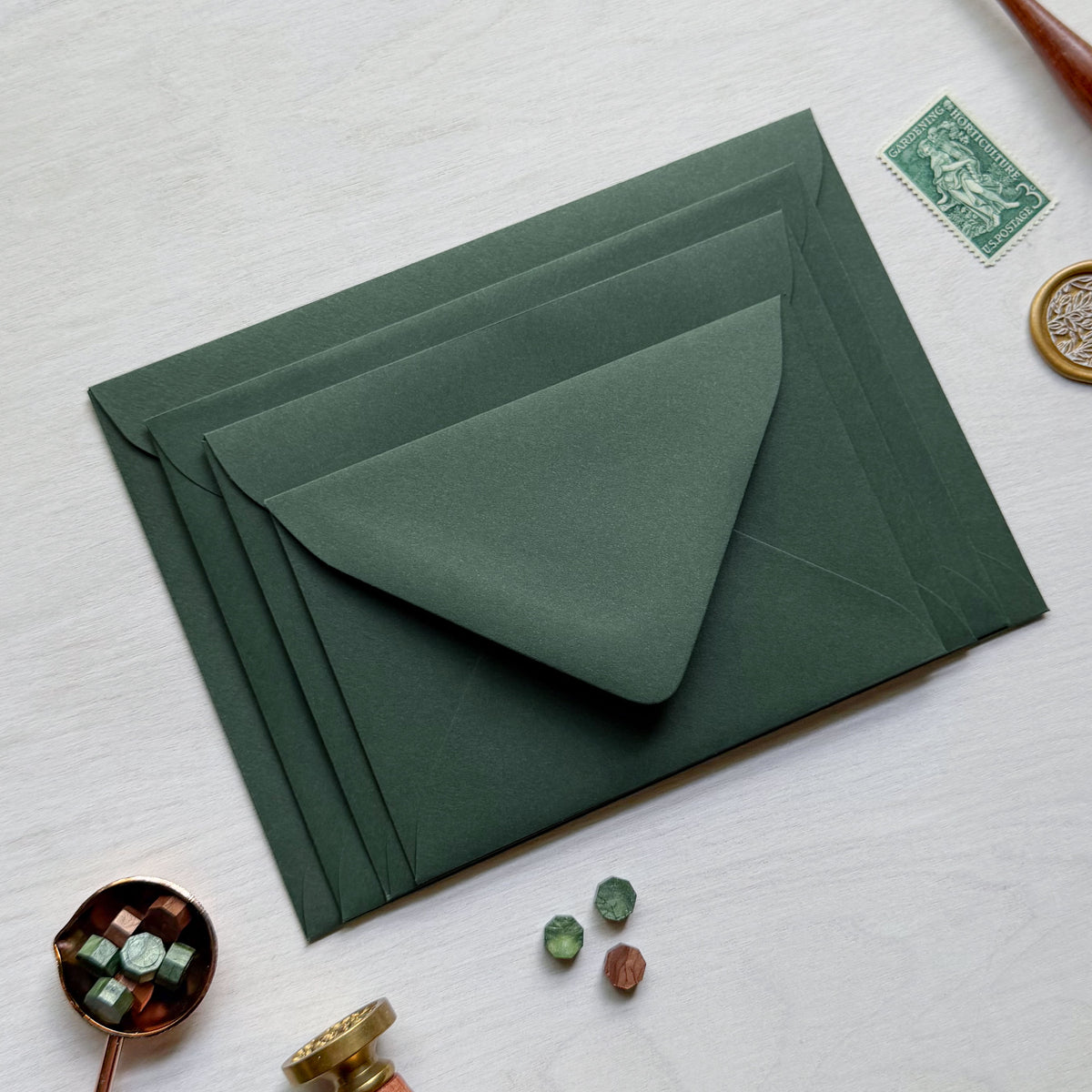 stack of Lessebo Moss envelopes
