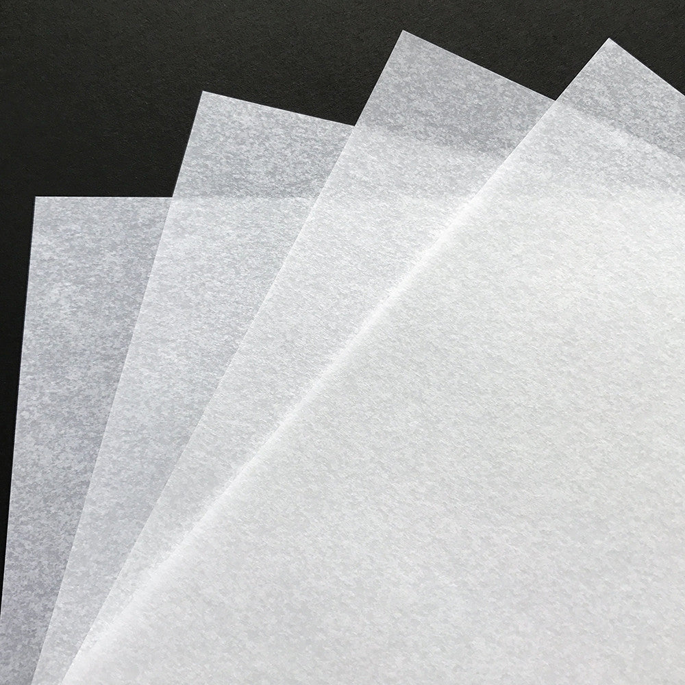 Bianco (White) Pergamenata Parchment 8.5 x 11 Fans, 110 gsm/74 lb. Text