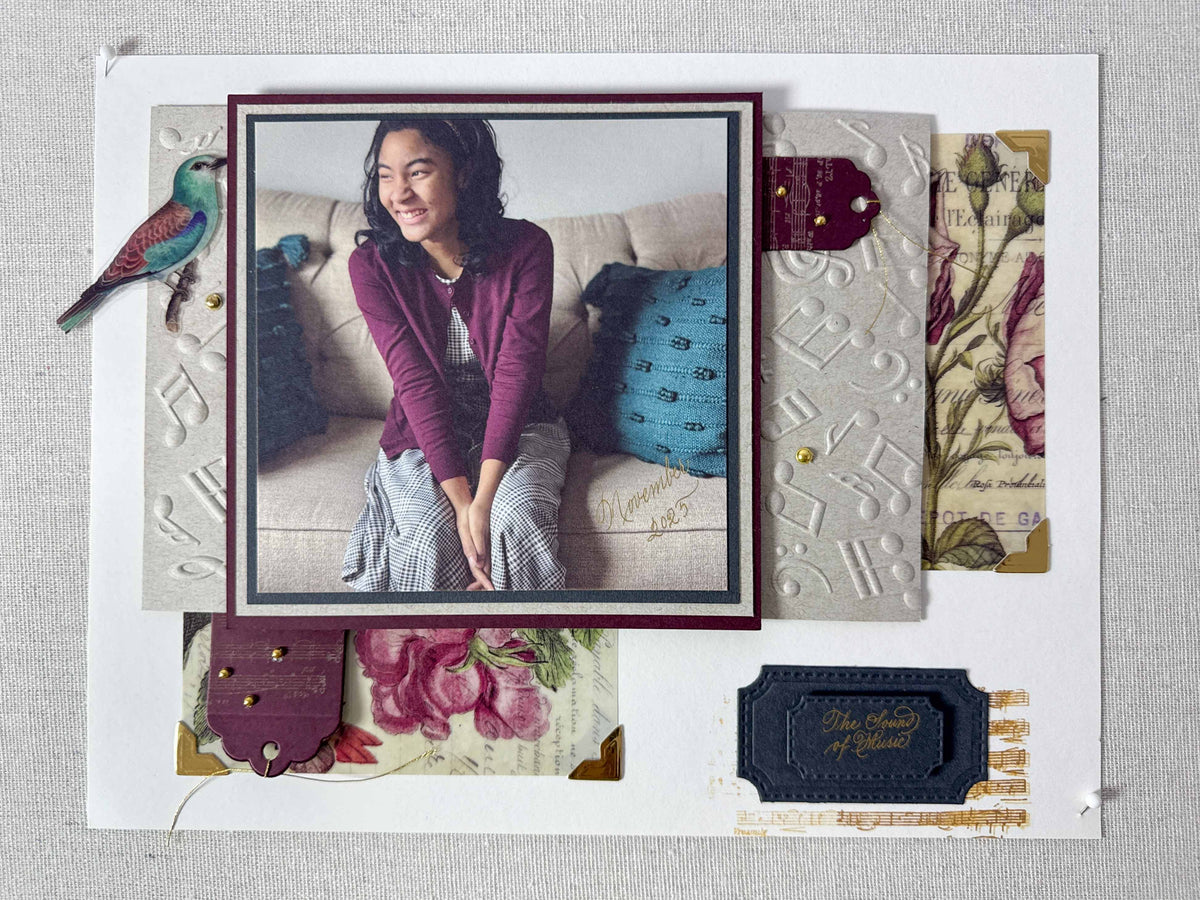 Music Inspired Scrapbook Layout with Embossing and Die Cuts