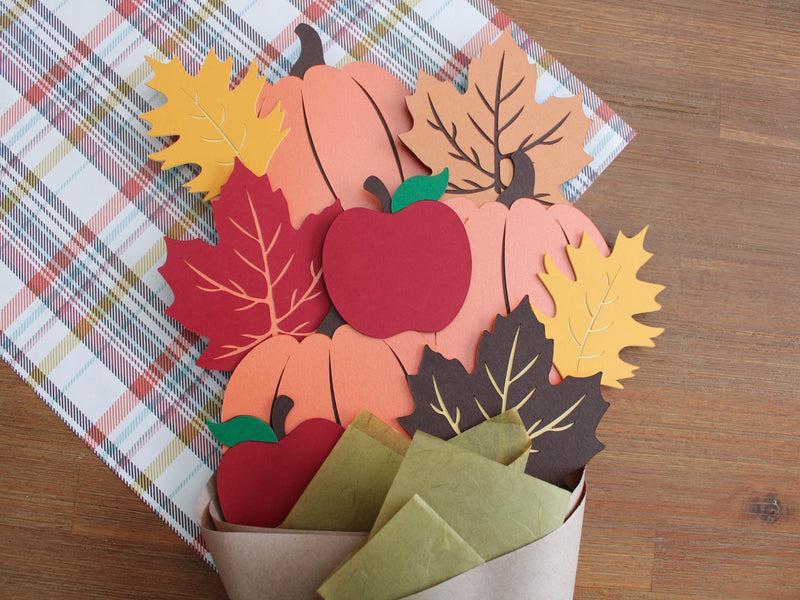 Fall Die Cut Apple Pumpkin and Leaves Bouquet