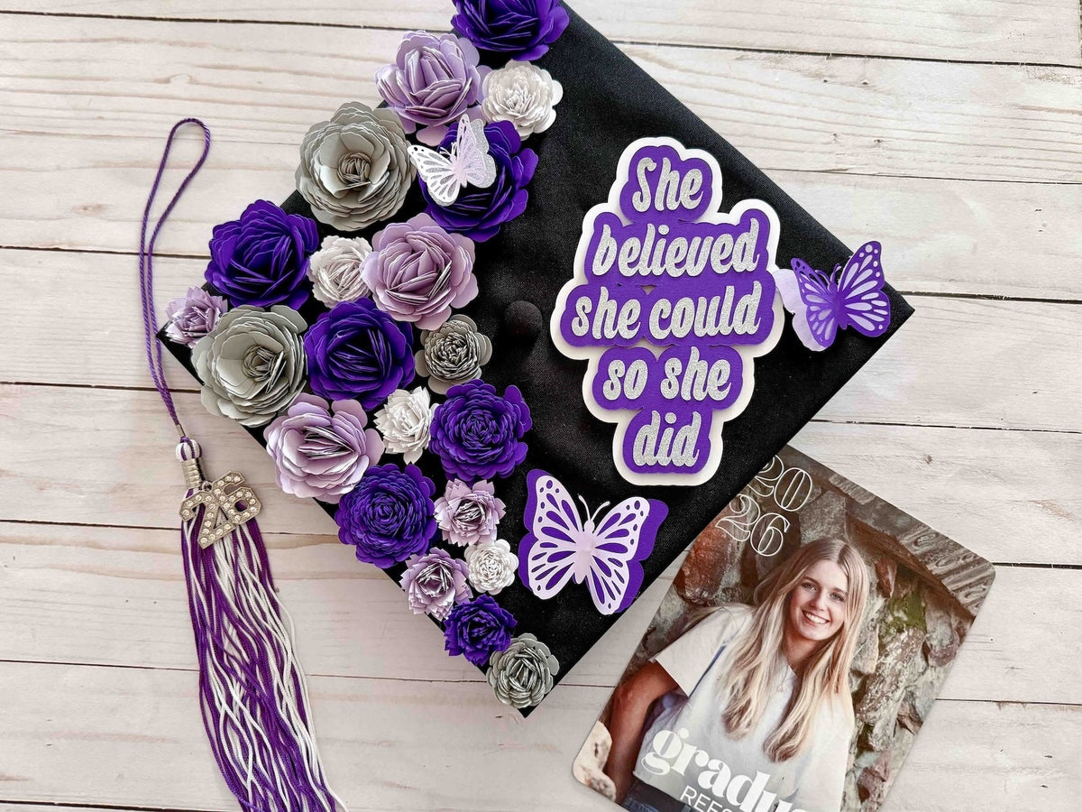 Rolled Flower Graduation Cap Decorations