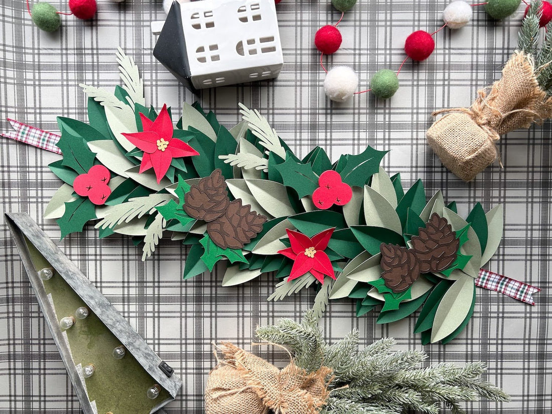 Poinsettia and Pinecone Christmas Garland - Cardstock Warehouse