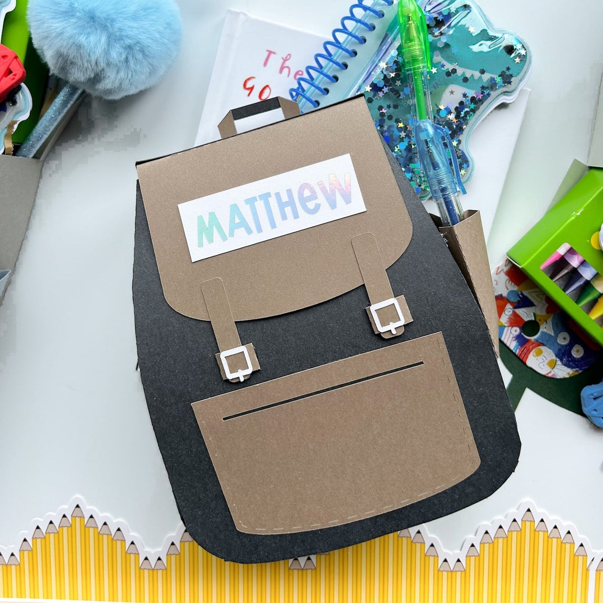 Woodstock Cardstock back-to-school backpack gift bag
