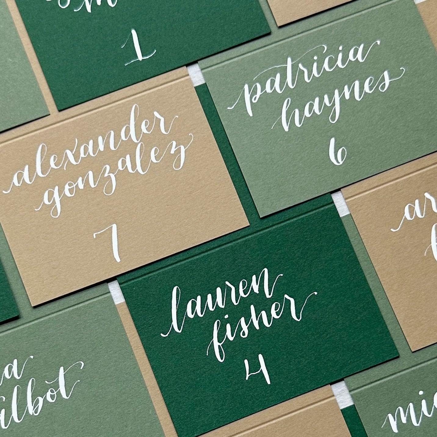 colorplan harvest midgreen and forest calligraphy place cards