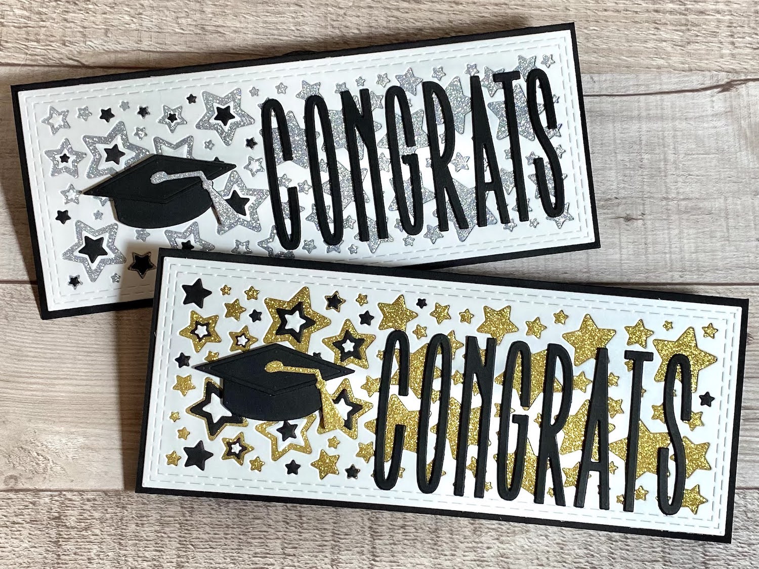 Gold/Silver Diamond Print Inkjet Glitter Graduation Card