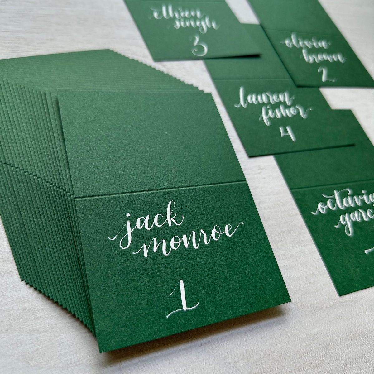 forest calligraphy place cards