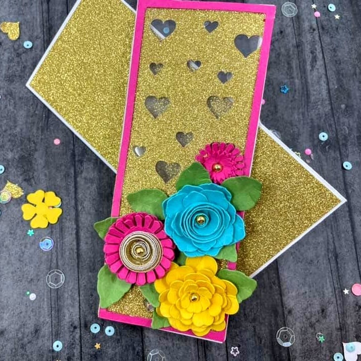 Gold/Silver Diamond Print Inkjet Glitter Cardstock Floral Card