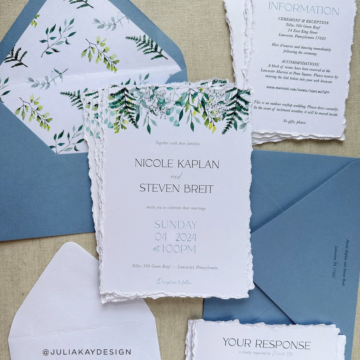 wedding invitation suite new blue envelopes and white frost invitation