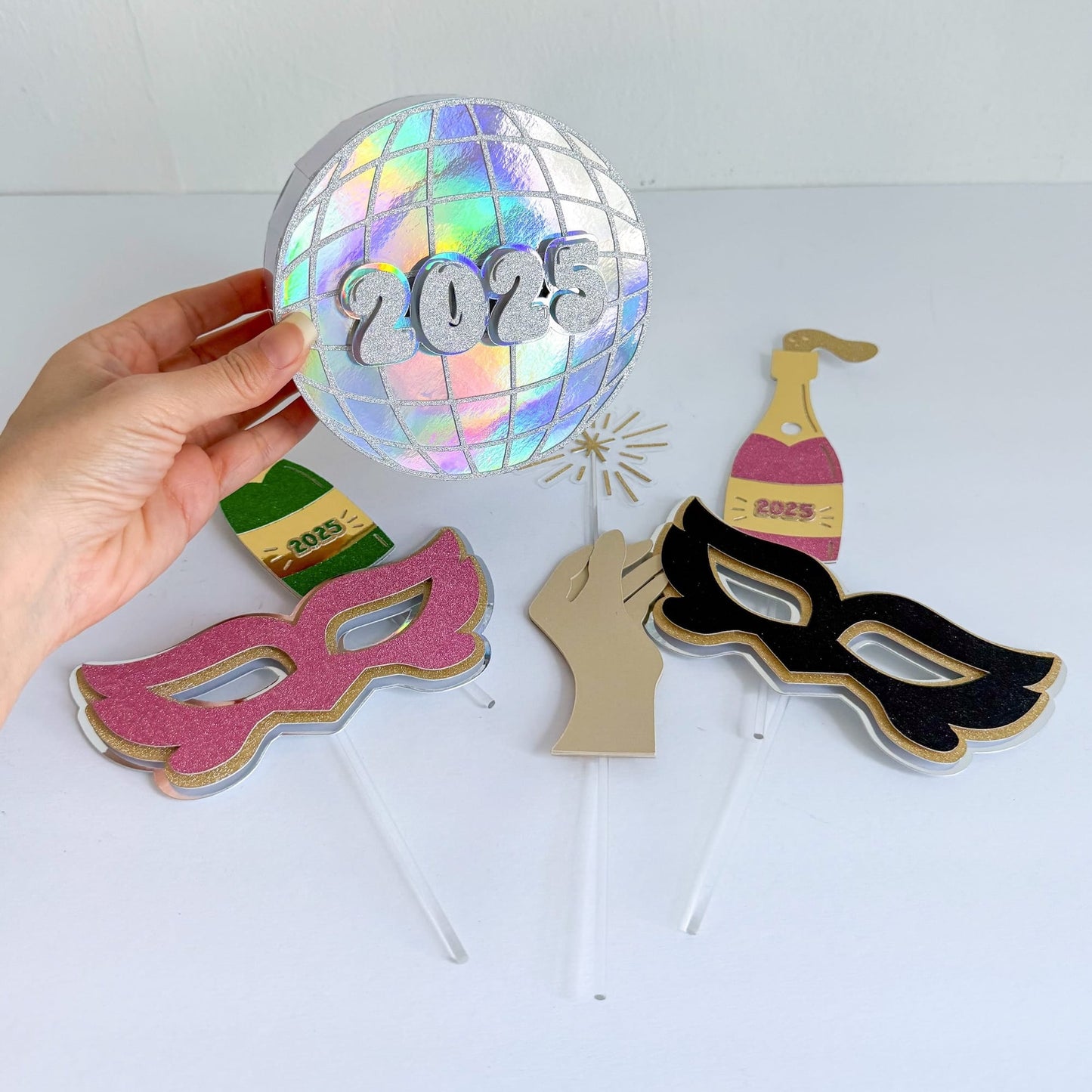 New Year's Eve Photo Booth Props with Rainbow Holographic and Glitter papers