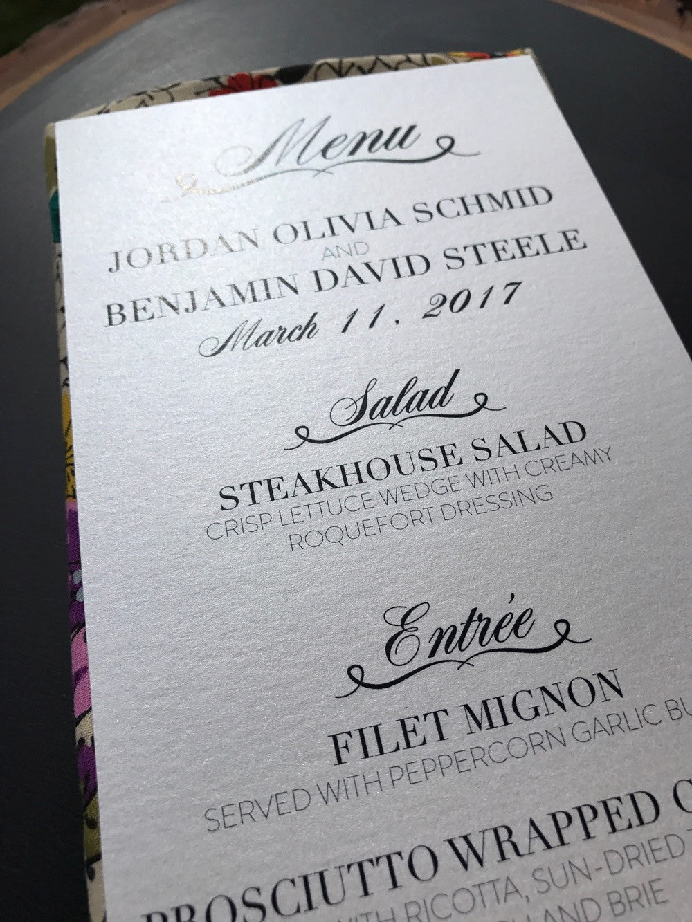 Menu printed on Quartz Stardream Cardstock Paper