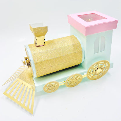 paper train car using Gold Touch MirriSparkle Glitter, Powder Green, and Candy Pink
