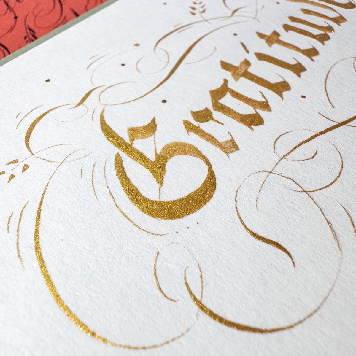 vintage ornate calligraphy hand-lettered onto Materica Gesso White cardstock paper